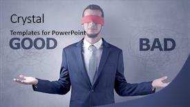  Presentation with love between man and woman - Beautiful slide set featuring indecision - covered eye indecisive businessman choosing backdrop and a  colored foreground