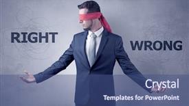  Presentation with eye - Presentation design featuring indecision - covered eye indecisive businessman choosing background and a ocean colored foreground