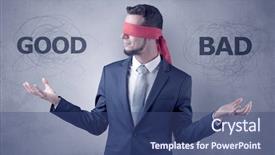  Presentation with love between man and woman - Beautiful presentation design featuring indecision - covered eye indecisive businessman choosing backdrop and a ocean colored foreground