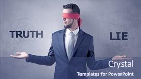  Presentation with love between man and woman - Colorful presentation theme enhanced with indecision - covered eye indecisive businessman choosing backdrop and a ocean colored foreground