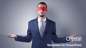  Presentation with businessman standing on mountain top - Theme with indecision - covered eye indecisive businessman standing background and a  colored foreground