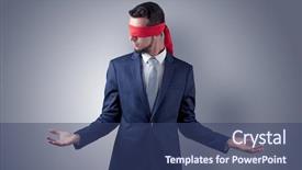  Presentation with eye - Cool new slide deck with indecision - covered eye indecisive businessman standing backdrop and a  colored foreground