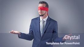  Presentation with businessman standing on mountain top - Slides consisting of indecision - covered eye indecisive businessman standing background and a  colored foreground