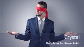  Presentation with businessman standing on mountain top - Slide deck featuring indecision - covered eye indecisive businessman standing background and a ocean colored foreground