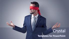  Presentation with eye - Theme enhanced with indecision - covered eye indecisive businessman standing background and a  colored foreground