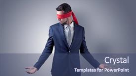  Presentation with eye - Presentation theme with indecision - covered eye indecisive businessman standing background and a ocean colored foreground