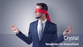  Presentation with eye - Slide deck enhanced with indecision - covered eye indecisive businessman standing background and a  colored foreground