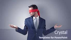  Presentation with eye - Presentation design featuring indecision - covered eye indecisive businessman standing background and a ocean colored foreground