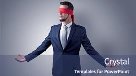  Presentation with eye - Presentation theme having indecision - covered eye indecisive businessman standing background and a  colored foreground