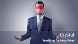  Presentation with businessman standing on maze - Cool new PPT theme with indecision - covered eye indecisive businessman standing backdrop and a ocean colored foreground