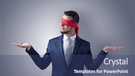  Presentation with eye - Cool new PPT theme with indecision - covered eye indecisive businessman standing backdrop and a ocean colored foreground