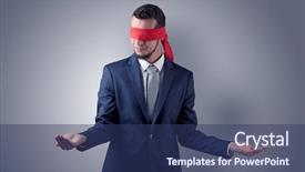  Presentation with eye - PPT theme featuring indecision - covered eye indecisive businessman standing background and a ocean colored foreground