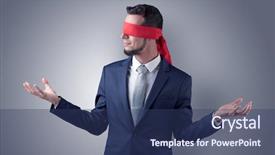 Presentation with eye - Presentation design with indecision - covered eye indecisive businessman standing background and a ocean colored foreground