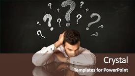  Presentation with question marks - Audience pleasing slide deck consisting of indecision - depressed businessman sitting under question backdrop and a tawny brown colored foreground