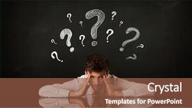  Presentation with question marks - Audience pleasing slide deck consisting of indecision - depressed businessman sitting under question backdrop and a tawny brown colored foreground