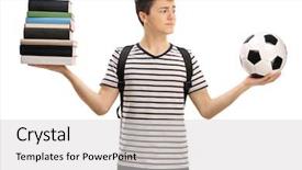  Presentation with public health stack of books - Cool new PPT theme with indecision - indecisive teenage student holding backdrop and a light gray colored foreground