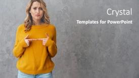  Presentation with gray - PPT theme featuring indecisive-confused-young-woman-standing background and a gray colored foreground
