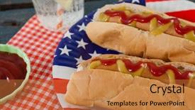  Presentation with 4th july - Beautiful PPT layouts featuring independance day themes - close-up of hot dog served backdrop and a gold colored foreground