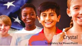  Presentation with independence day - Slide set consisting of independence day graphic against smiling background and a coral colored foreground