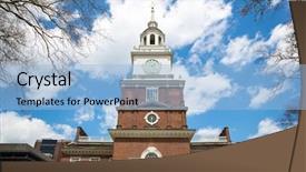  Presentation with declaration independence - Slide set with independence hall in philadelphia pennsylvania background and a light blue colored foreground