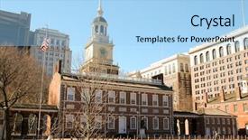  Presentation with declaration independence - Colorful PPT theme enhanced with independence hall backdrop and a light blue colored foreground