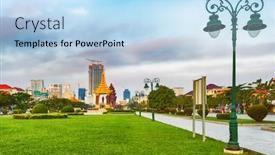  Presentation with phnom penh - Colorful slide deck enhanced with independence monument in phnom penh cambodia famous landmark and tourist attraction panorama backdrop and a light blue colored foreground