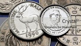  Presentation with stacks of rupee coins - Presentation enhanced with independence movement - coins of mauritius sir seewoosagur background and a  colored foreground