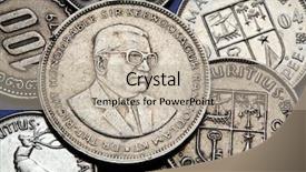  Presentation with stacks of rupee coins - Slide set enhanced with independence movement - coins of mauritius sir seewoosagur background and a  colored foreground