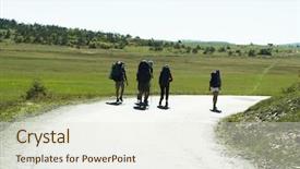  Presentation with tourists - PPT theme enhanced with independence movement - tourists going up in trek background and a  colored foreground