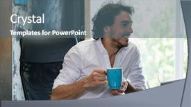  Presentation with coffee talk - PPT layouts featuring independent job - employee in creative industries having background and a ocean colored foreground