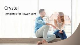  Presentation with happy sad adoption custody - PPT layouts having independent living - happy couple sitting on sill background and a white colored foreground