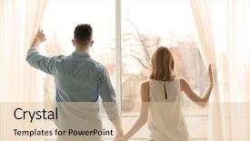  Presentation with curtains - Amazing slide deck having independent living - happy couple standing near window backdrop and a lemonade colored foreground