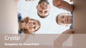  Presentation with box - PPT theme featuring independent living - happy family looking through box background and a coral colored foreground