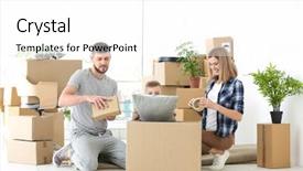 Presentation with cinematography video movie cinema concept - PPT theme enhanced with independent living - happy family packing boxes background and a white colored foreground
