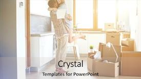  Presentation with new home - Beautiful slides featuring independent living - portrait of young couple moving backdrop and a soft green colored foreground