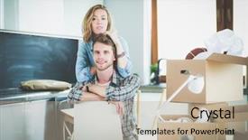  Presentation with new home - Colorful slides enhanced with independent living - portrait of young couple moving backdrop and a mint green colored foreground