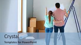  Presentation with moving taraget - Slide deck having independent living - portrait of young couple moving background and a light blue colored foreground