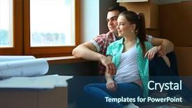  Presentation with new home - Cool new presentation with independent living - portrait of young couple moving backdrop and a ocean colored foreground