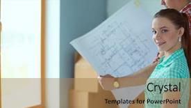  Presentation with new home - Cool new presentation design with independent living - portrait of young couple moving backdrop and a  colored foreground