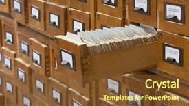  Presentation with index card - Colorful PPT layouts enhanced with index cards - database concept vintage cabinet library backdrop and a tawny brown colored foreground
