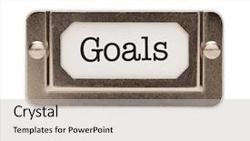  Presentation with file drawer - Theme featuring index cards - goals file drawer label isolated background and a light gray colored foreground