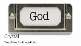  Presentation with file drawer - Audience pleasing presentation consisting of index cards - god file drawer label isolated backdrop and a white colored foreground