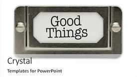  Presentation with file drawer - Presentation enhanced with index cards - good things file drawer label background and a white colored foreground