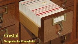  Presentation with file drawer - Presentation design consisting of index cards - oak card catalog file background and a tawny brown colored foreground