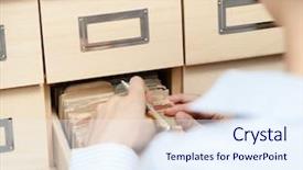  Presentation with index card - Theme enhanced with index cards - woman seeks something in card background and a sky blue colored foreground