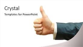  Presentation with waiter hand in white glove - Slide set with index finger ring finger - success hand sign isolated background and a  colored foreground