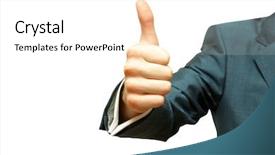  Presentation with navigate success - Theme having index finger ring finger - success hand sign background and a  colored foreground