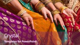  Presentation with holding hands - Audience pleasing PPT theme consisting of india - bollywood dancers are holding their backdrop and a violet colored foreground