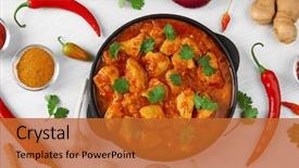  Presentation with curry - Presentation design with india - chicken curry with vegetables background and a red colored foreground