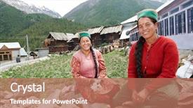  Presentation with village india - Theme having india authentic smiling woman - country background and a coral colored foreground